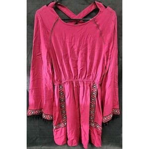 NWT Earthbound Maroon Embroidered Boho Flowy‎ Gypsy Short Dress Womans Medium